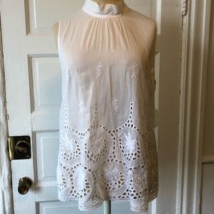 Theory white high neck eyelet top